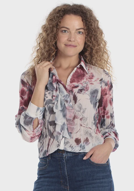 Printed Pleated Shirt - Red Ruby Red Ruby / M