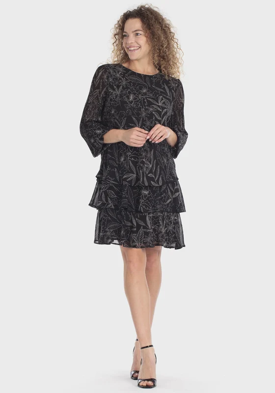 Boho Floral Printed Dress - Black Black / L