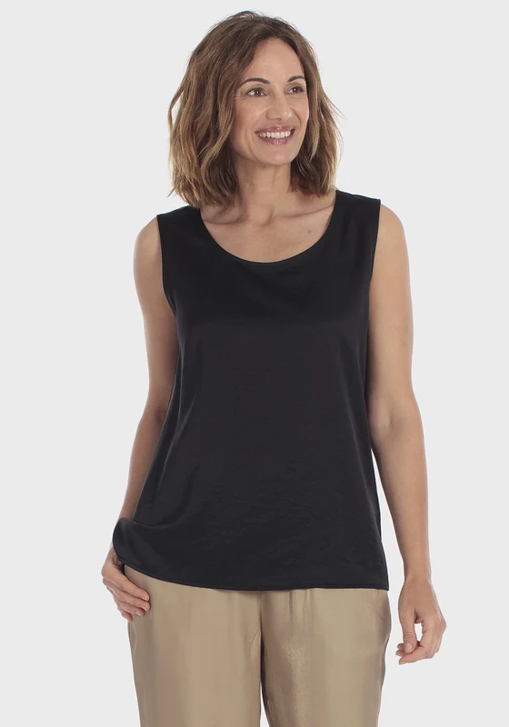 Sleeveless Satin Top - Black Black / XL