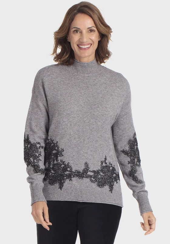 Fantasy Sweater With Lace Details - Grey Grey / XL