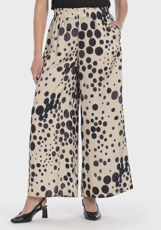 Polka Dot Elastic Waist Trousers - Beige Beige / M