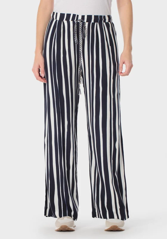 Palazzo Stripe Trousers - Navy Blue Navy / XL