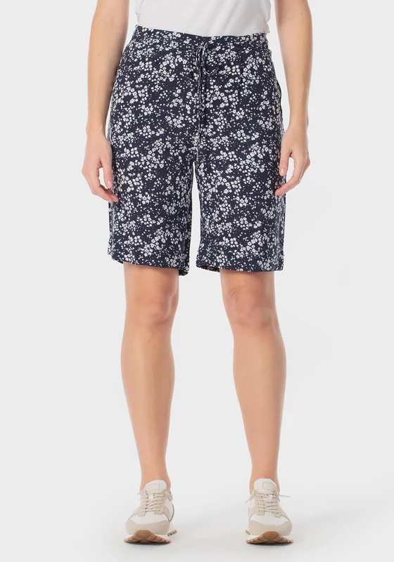 Printed Bermuda Shorts With Tie Detail - Navy Blue Navy / M