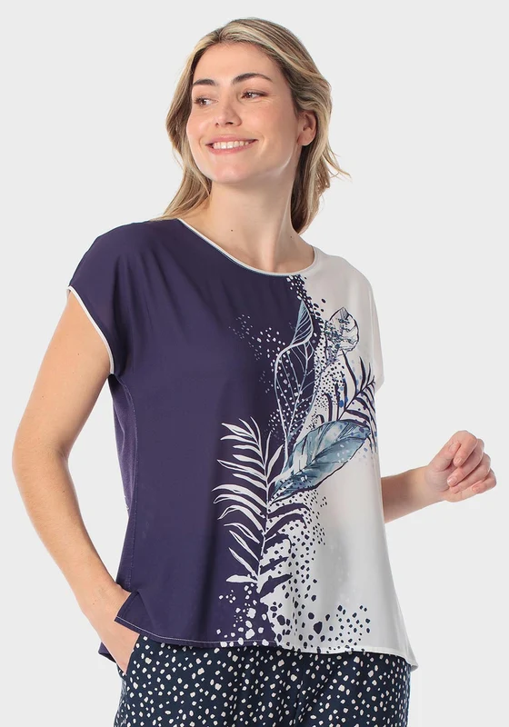 Rhinestone Detail Printed T-Shirt - Navy Blue Navy / S