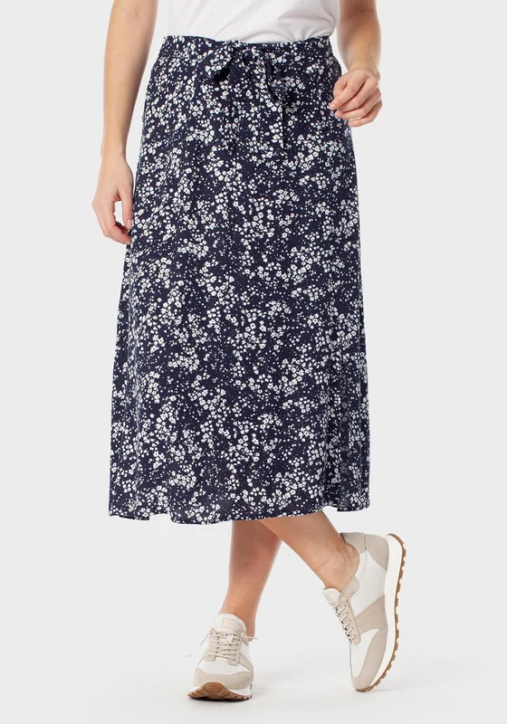 Floral Print Skirt With Tie Detail - Navy Blue Navy / M