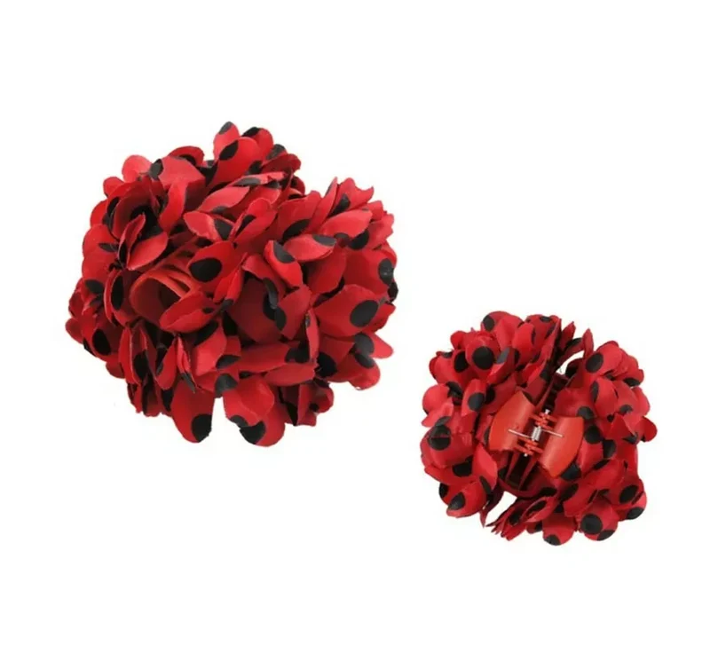 Flor Sevillana con Lunares Negros y Pinza 13 cm en varios colores Rojo