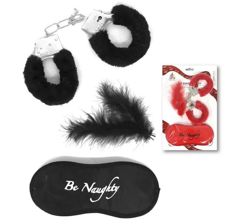 Kit Esposas Sexy: Esposas, Plumas y Antifaz en colores surtidos Universal Adulto