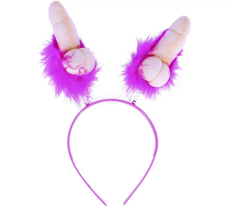 Diadema de Pene y Plumas morada de 14 cm Universal Adulto