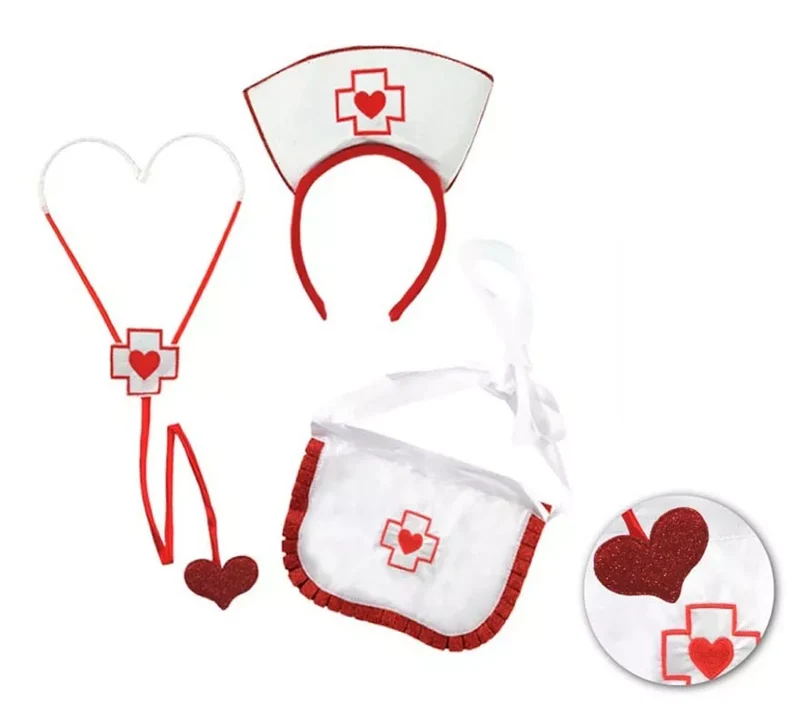 Kit de Enfermera adulto: Diadema, Estetoscopio y Delantal Sin talla