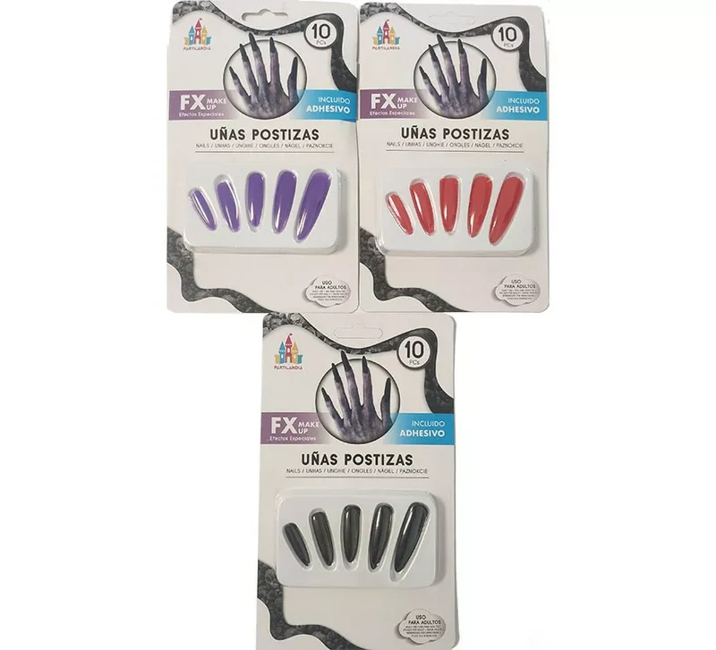 Pack de 10 Uñas de Bruja, Vampira o Diablesa en colores surtidos T.Única