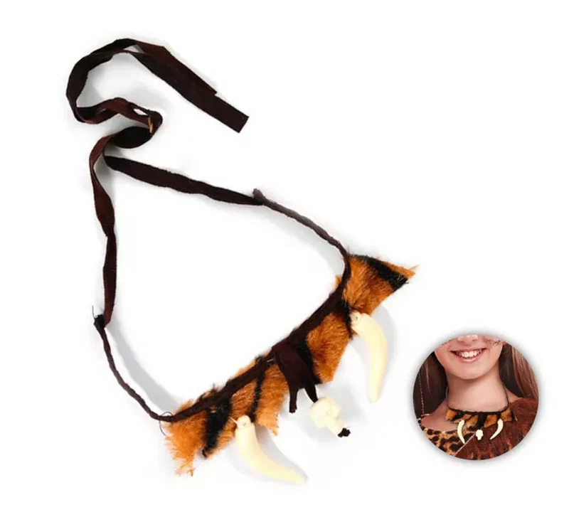Collar Cavernícola de pelo y colmillo marrón Sin talla