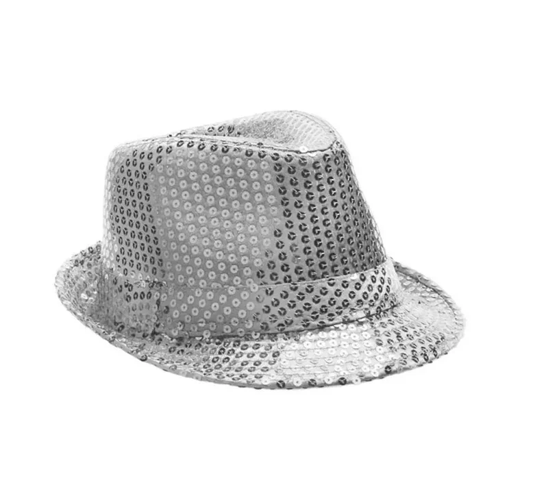 Sombrero Gánster de lentejuelas en varios colores Plata