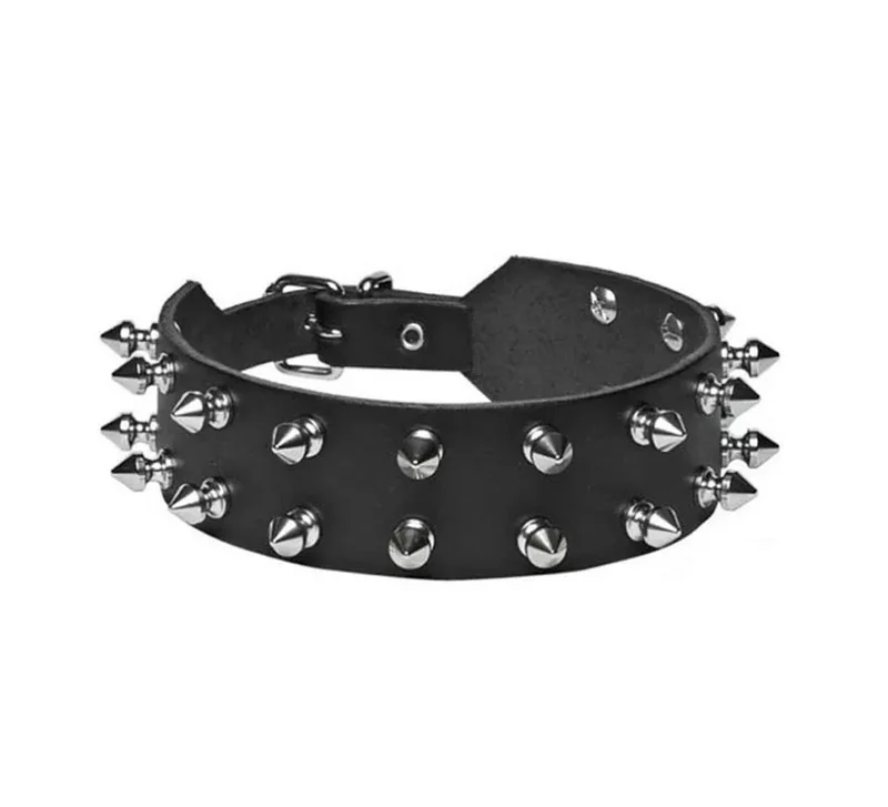 Pulsera negra con pinchos plateados Sin talla