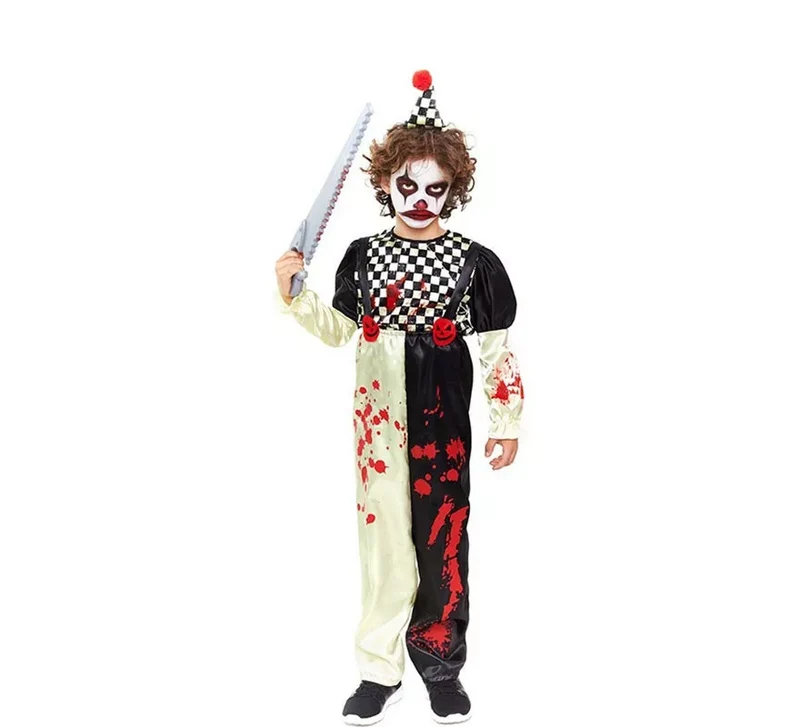 Disfraz de Payaso Horror a cuadros negro y blanco para niño 3-4A