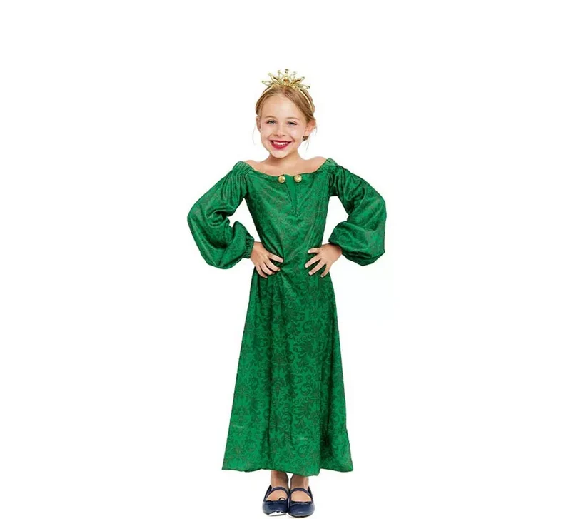 Disfraz de Dama Medieval verde estampado para niña 7-9A