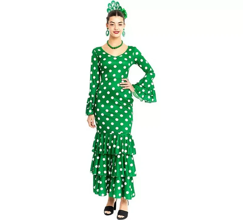 Sevillana verde con lunares blancos para mujer M