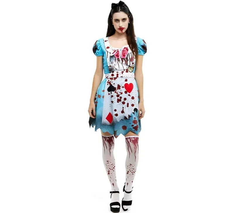 Disfraz de Alicia Zombie vestido azul clásico para mujer M