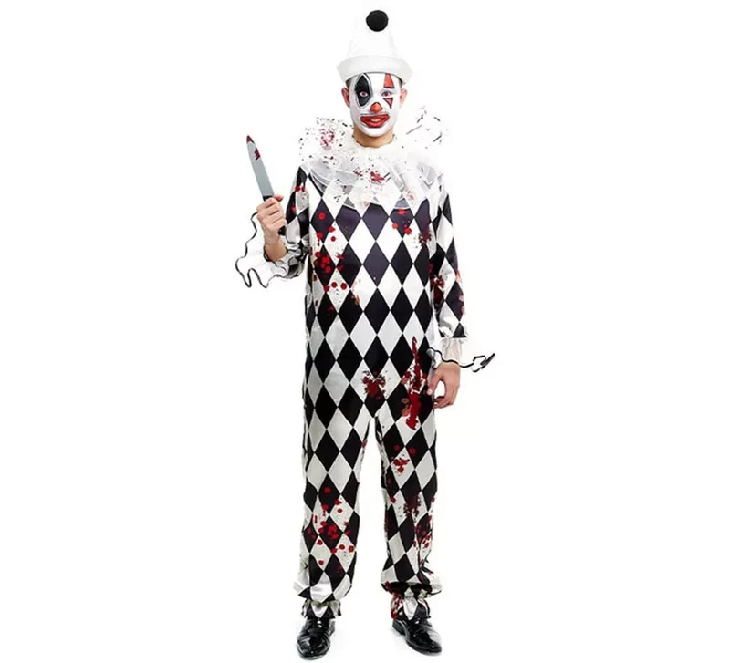 Disfraz de Payaso Pierrot Asesino con gorro para hombre S
