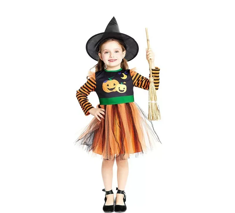 Disfraz de Brujita Calabaza con sombrero para bebé y niña 1-2A