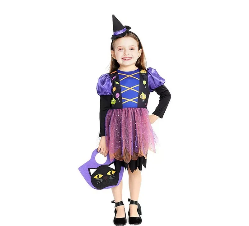 Disfraz de Brujita morada con diadema para bebé y niña 6-12M