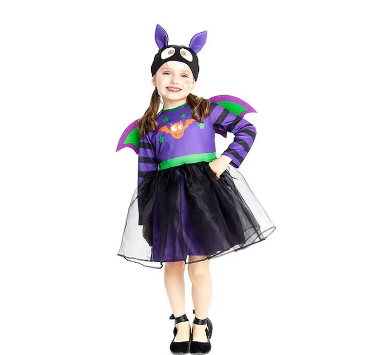 Disfraz de Murciélago morado con gorro y alas para bebé y niña 1-2A