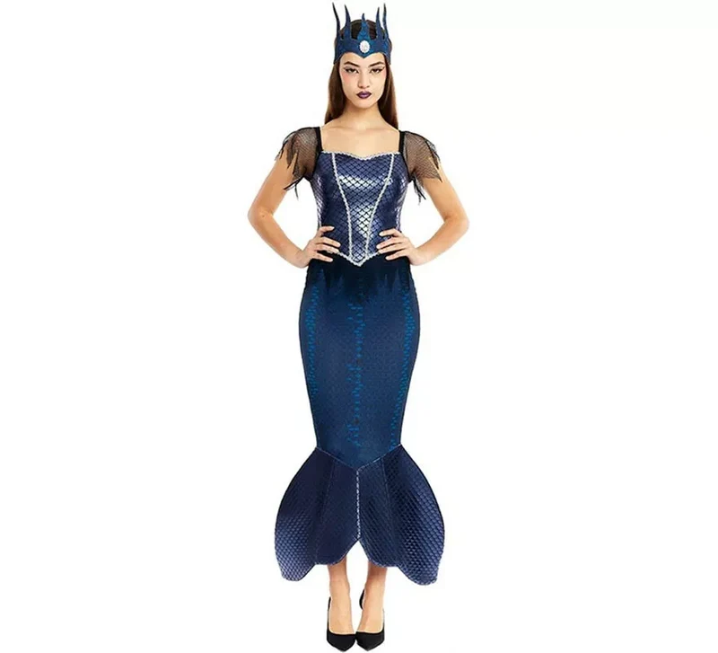 Disfraz de Sirena Malvada azul con corona para mujer S