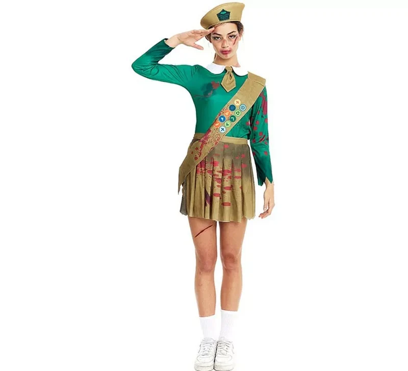 Disfraz de Scout Zombie verde y marrón para mujer S