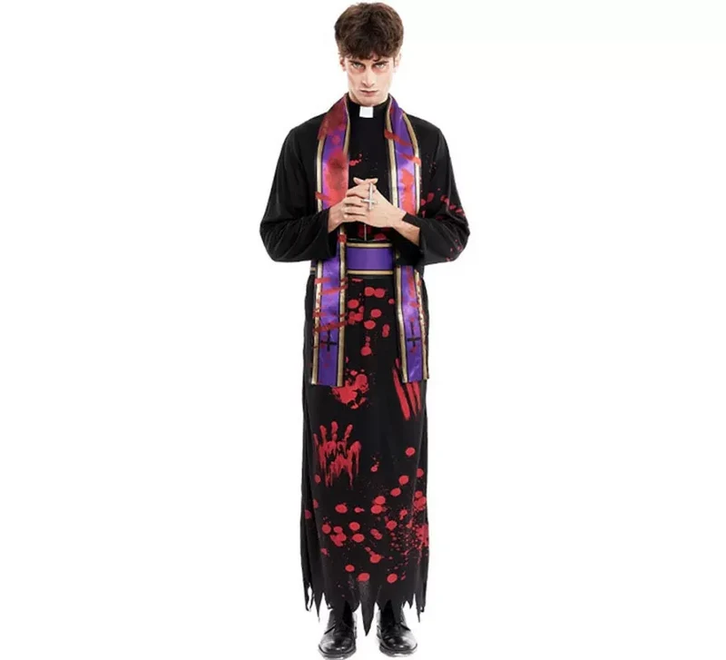 Disfraz de Sacerdote Sangriento negro con estola para hombre S