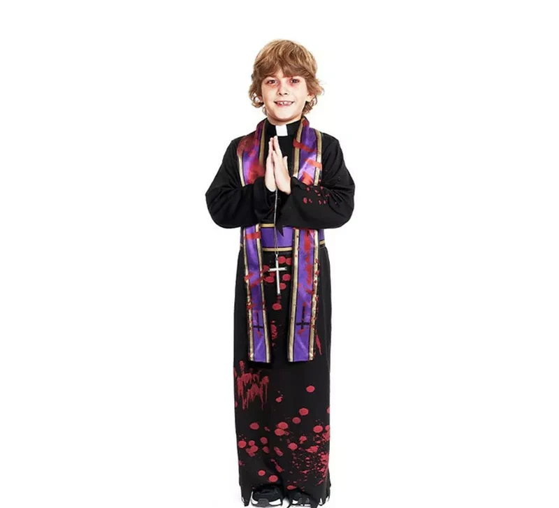 Disfraz de Sacerdote Sangriento negro con estola para niño 10-12A