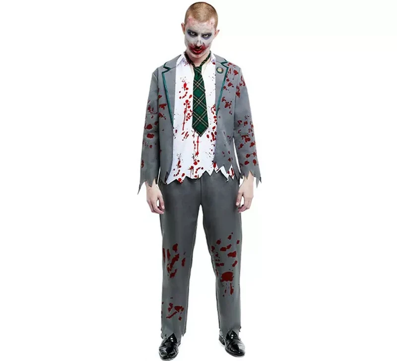 Disfraz de Colegial Zombie gris con chaqueta para hombre M