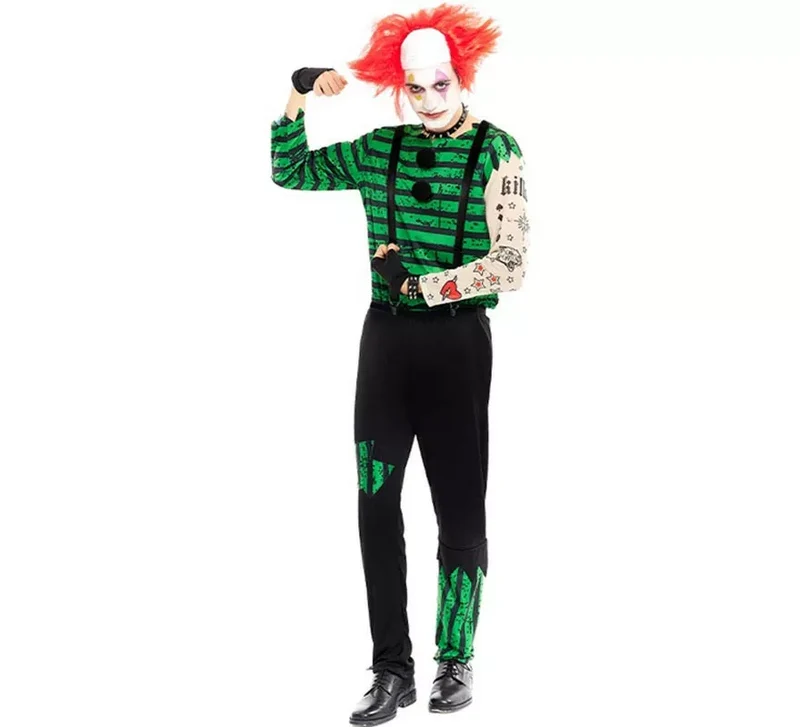 Disfraz de Payaso Asesino verde y negro para hombre S