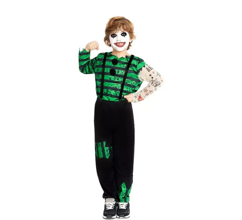 Disfraz de Payaso Asesino verde y negro para niño 7-9A