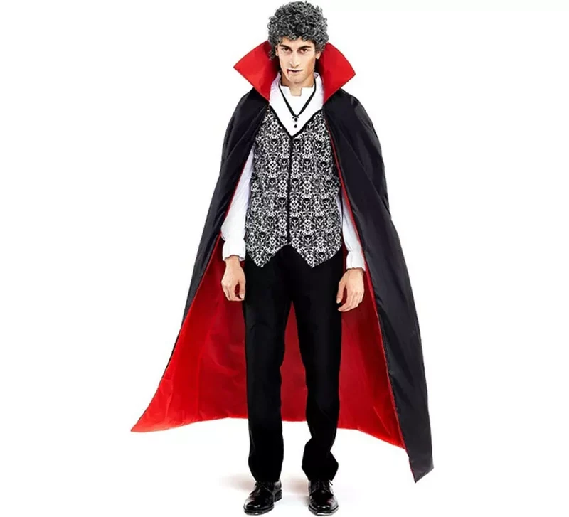 Disfraz de Drácula clásico con capa bicolor para hombre M