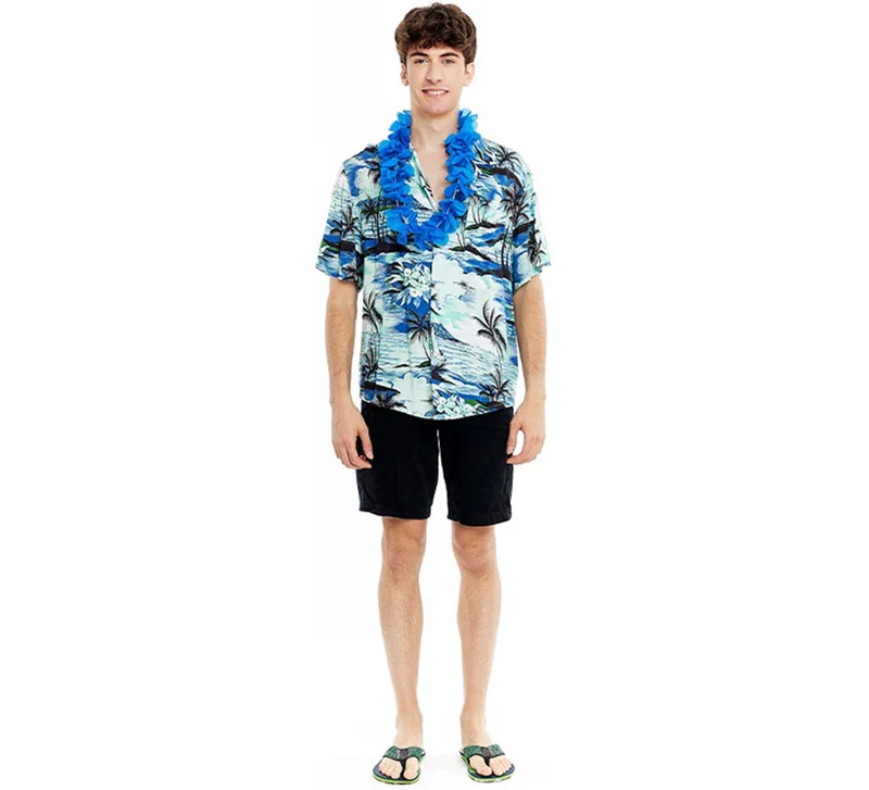 Camisa Hawaiana Palmeras azul para hombre L