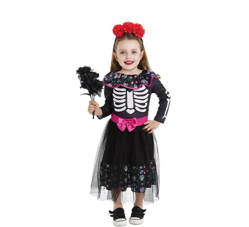 Disfraz de Catrina rosa con cinturón para bebé y niña 1-2A