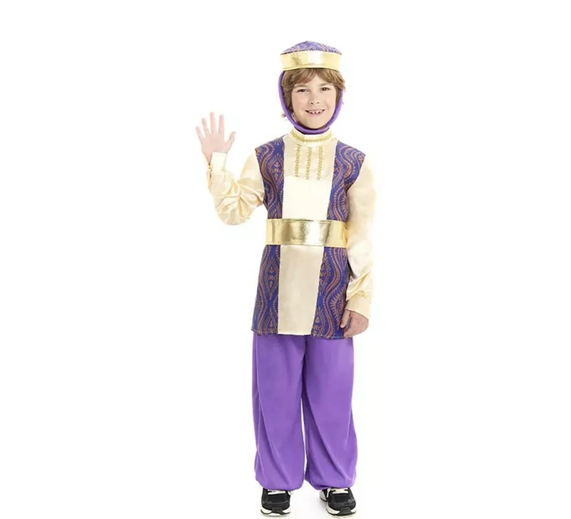 Disfraz de Paje Rey Baltasar morado con gorro para niño 10-12A