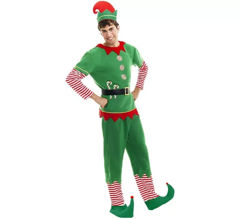 Disfraz de Elfo Polar verde y rojo con cinturón para hombre XL
