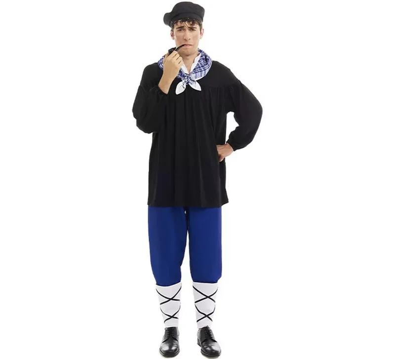 Disfraz de Olentzero negro y azul con pañuelo para hombre M