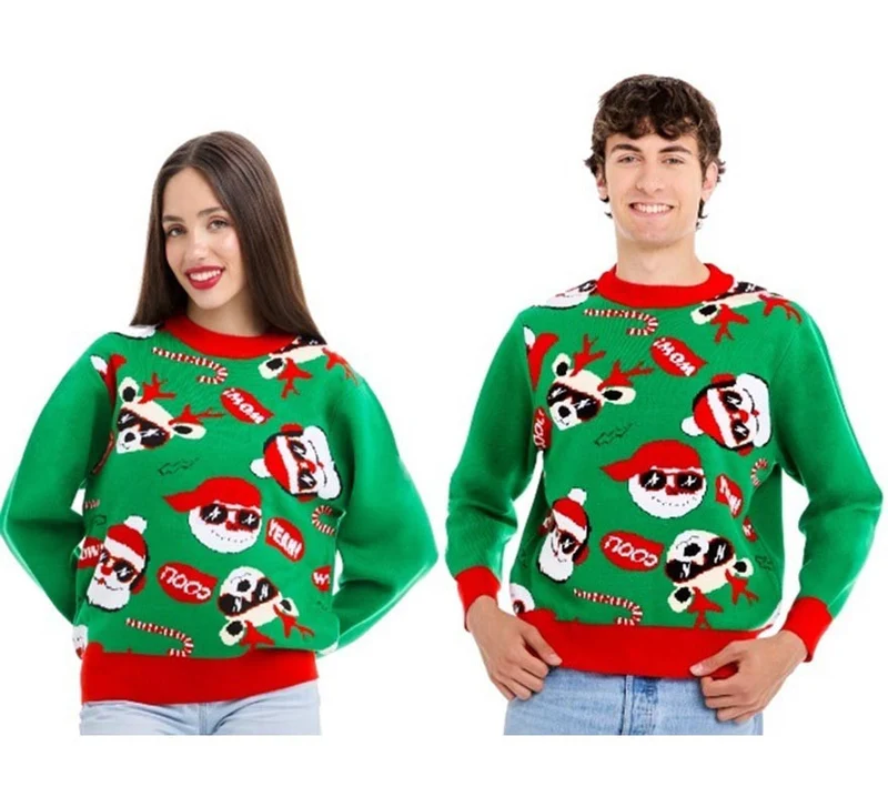 Jersey de Navidad Papá noel Cool verde y rojo para adulto XXL
