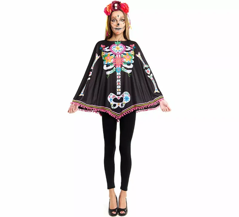 Disfraz o Poncho de Esqueleto Catrina para mujer Universal Adulto