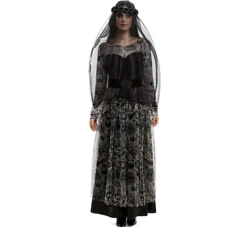 Disfraz de Novia oscura con velo para mujer XXXL