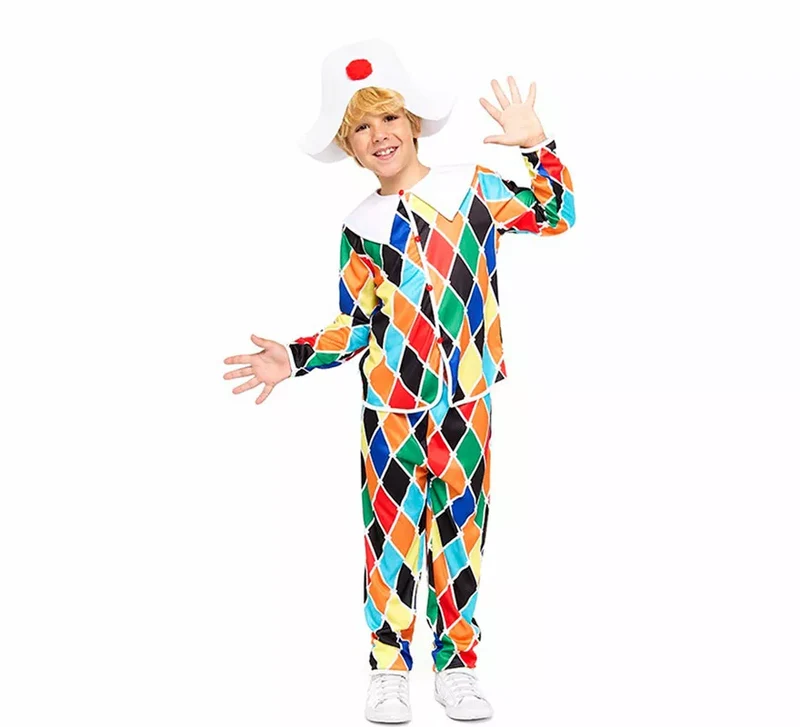Disfraz de Arlequín multicolor para niño 5-6A