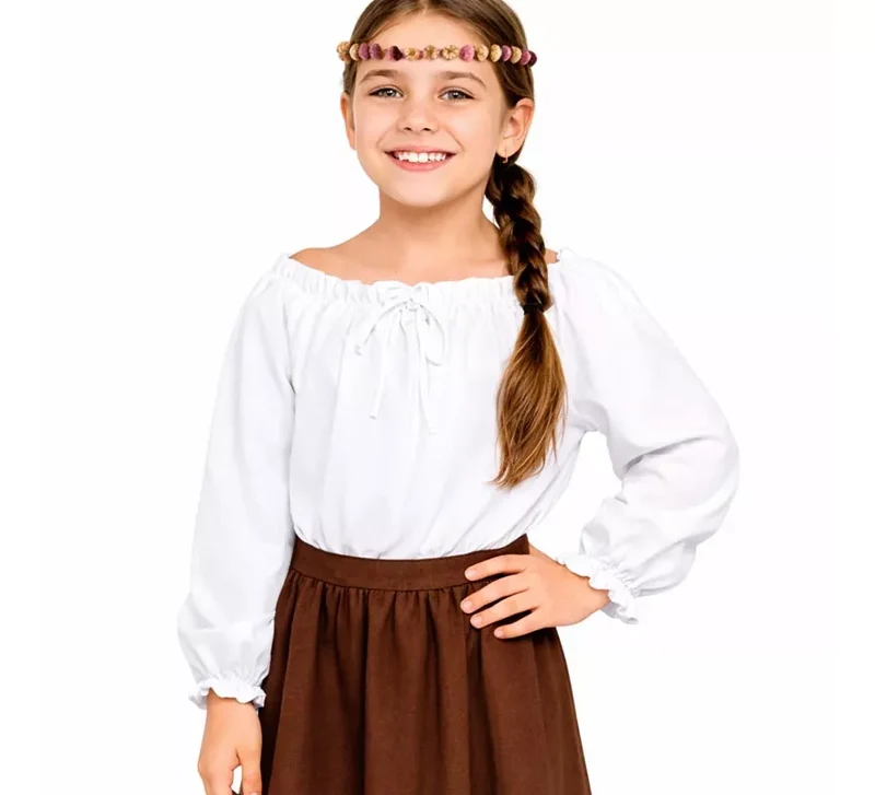 Blusa Medieval blanca para niña 10-12A