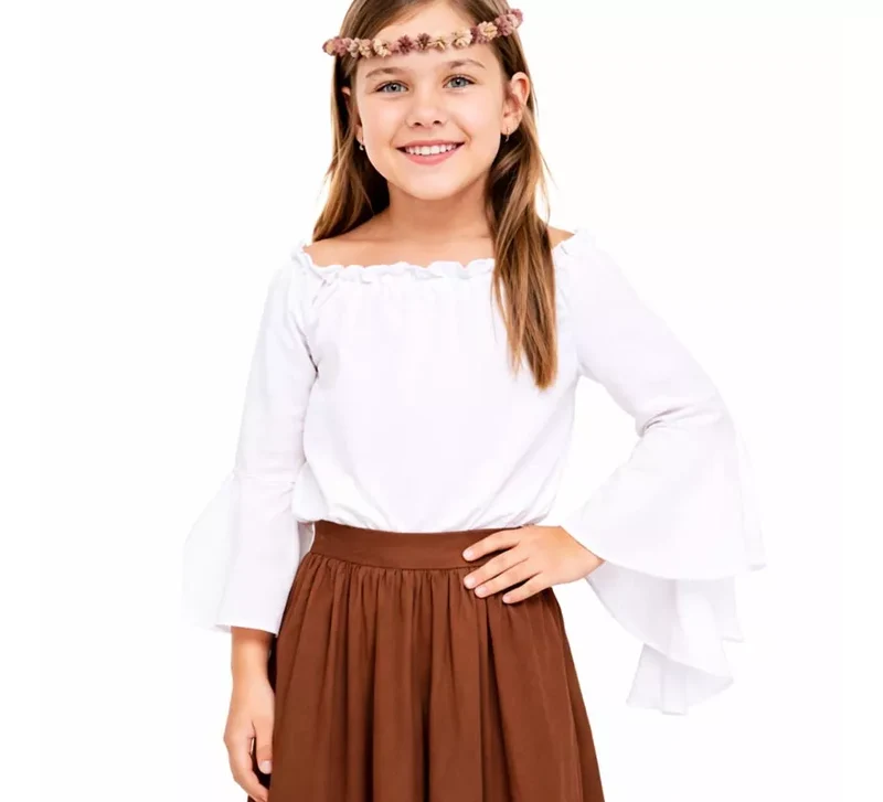 Blusa Medieval blanca con Volantes para niña 3-4A