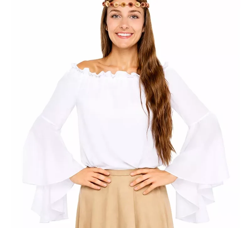 Blusa Medieval blanca con Volantes para mujer L