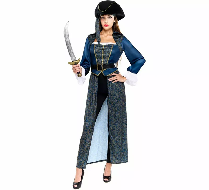 Disfraz de Capitana Pirata azul para mujer M