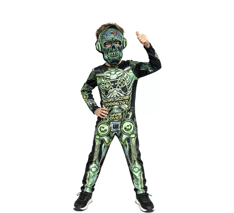 Disfraz de Esqueleto Gamer que brilla en oscuridad para niños 7-9A