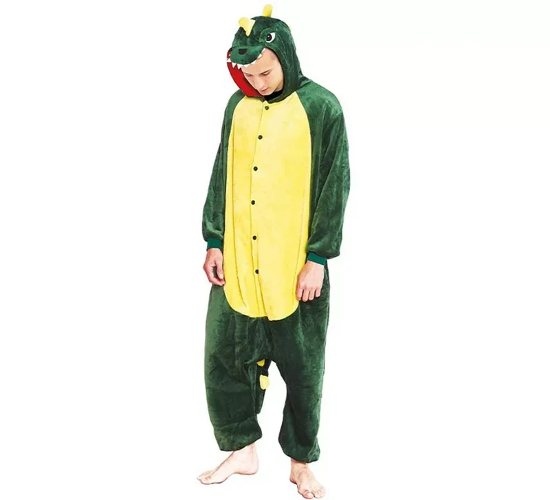 Disfraz de Pijama Dinosaurio verde y amarillo para adultos XL