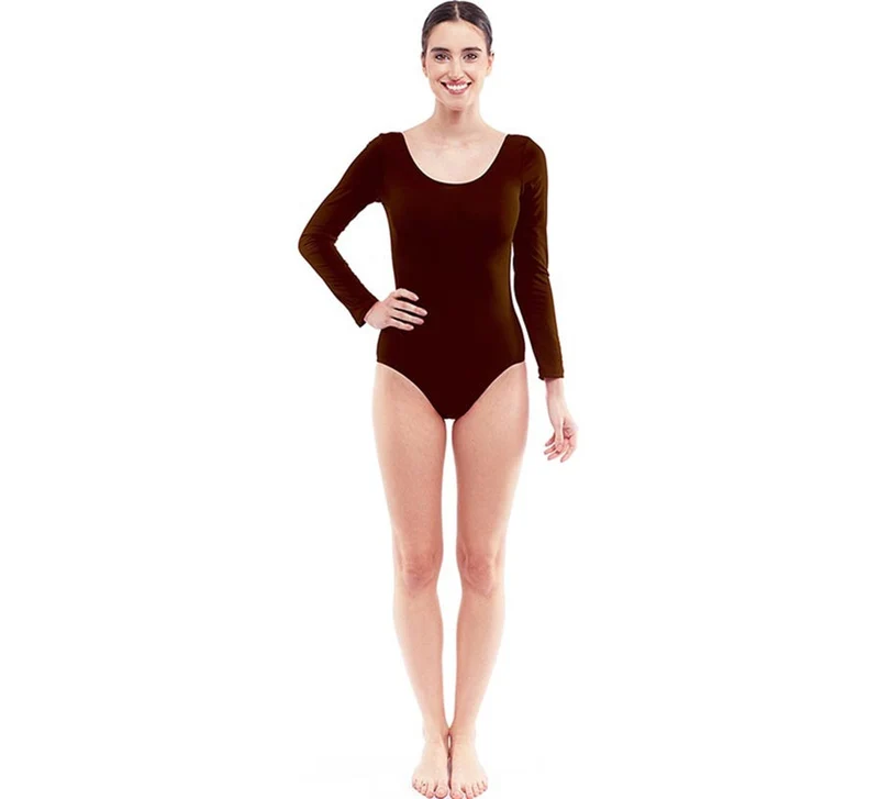 Body o Maillot marrón oscuro manga larga para mujer L