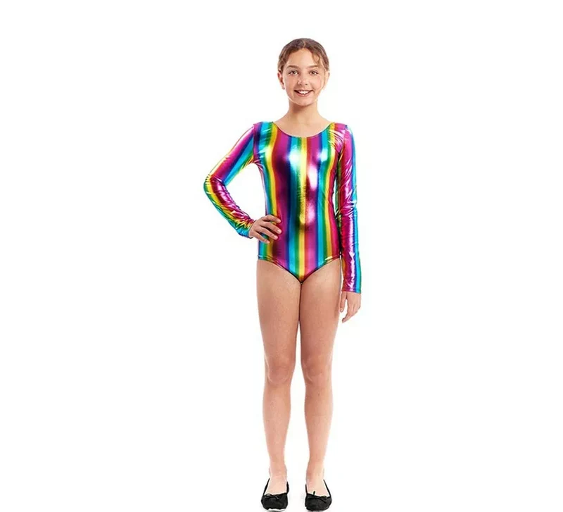 Body o Maillot multicolor metal manga larga para niña 6A